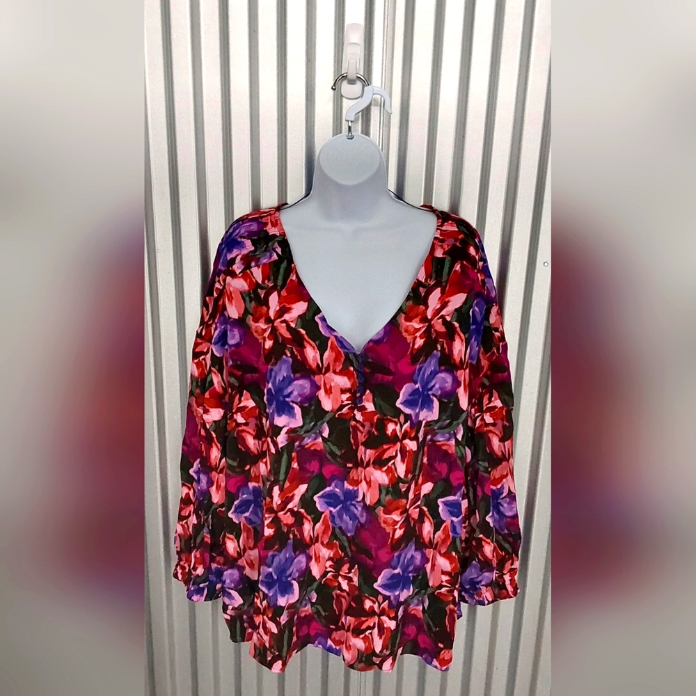 Terra & Sky Womens Woven Blouse Size 3X (24w-26w)